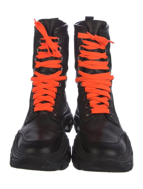 Prada Leather Colorblock Pattern Combat Boots