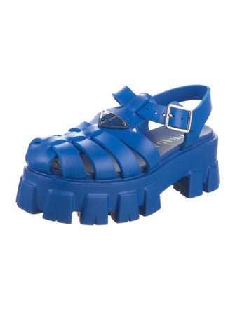 Prada Enameled Metal Triangle Rubber Gladiator Sandals