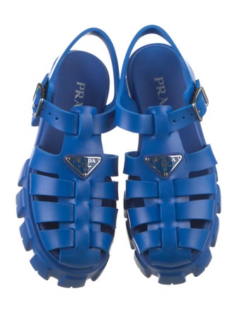 Prada Enameled Metal Triangle Rubber Gladiator Sandals