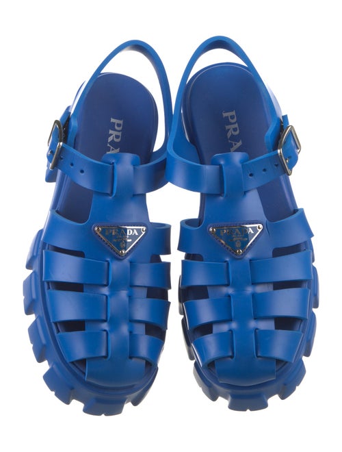 Prada Enameled Metal Triangle Rubber Gladiator Sandals