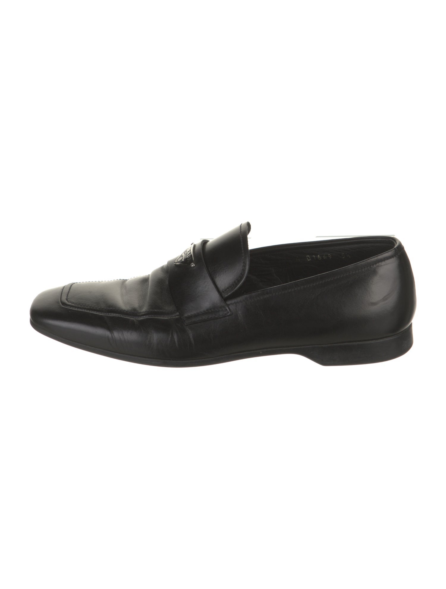 Prada Sport Enameled Metal Triangle Leather Loafers