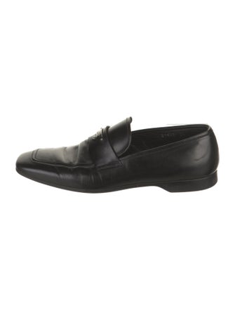 Prada Sport Enameled Metal Triangle Leather Loafers