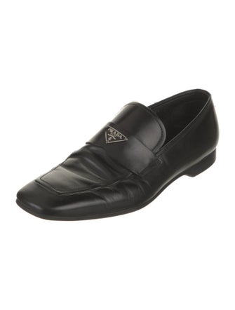Prada Sport Enameled Metal Triangle Leather Loafers