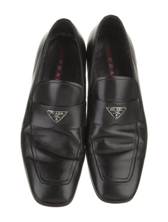 Prada Sport Enameled Metal Triangle Leather Loafers