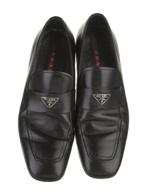 Prada Sport Enameled Metal Triangle Leather Loafers