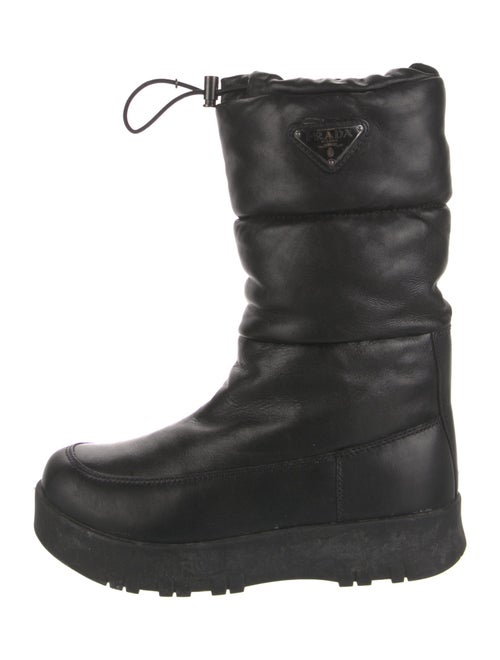 Prada Enameled Metal Triangle Leather Combat Boots