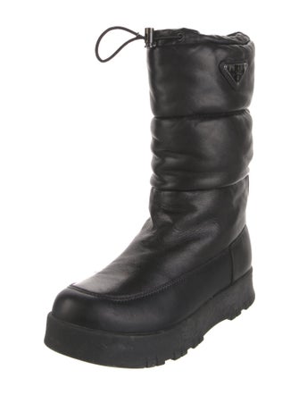 Prada Enameled Metal Triangle Leather Combat Boots