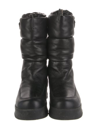 Prada Enameled Metal Triangle Leather Combat Boots