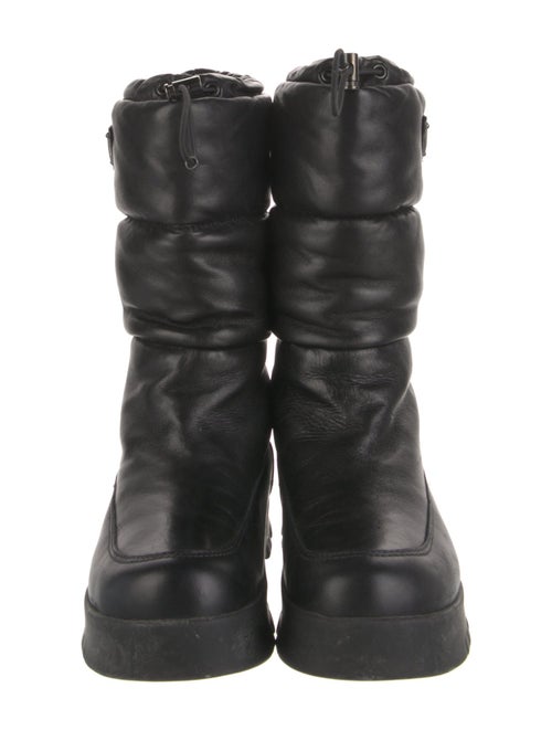 Prada Enameled Metal Triangle Leather Combat Boots