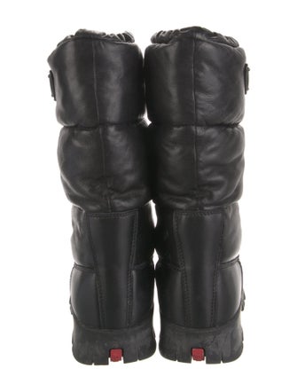 Prada Enameled Metal Triangle Leather Combat Boots