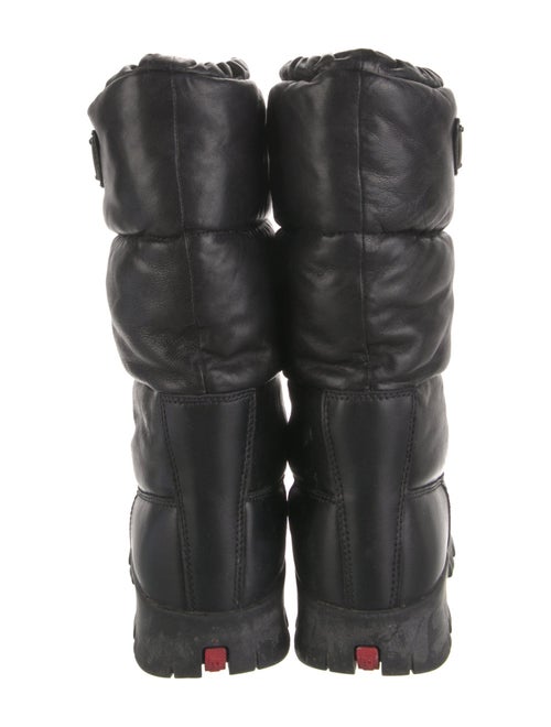 Prada Enameled Metal Triangle Leather Combat Boots