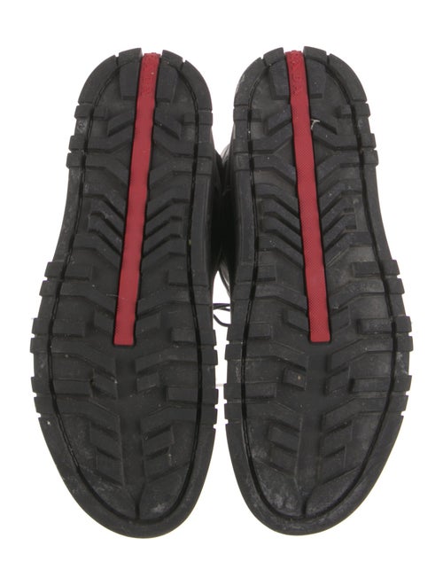 Prada Enameled Metal Triangle Leather Combat Boots