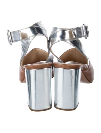 Prada Leather Colorblock Pattern Slingback Sandals