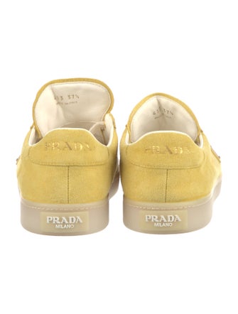 Prada Enameled Metal Triangle Suede Sneakers