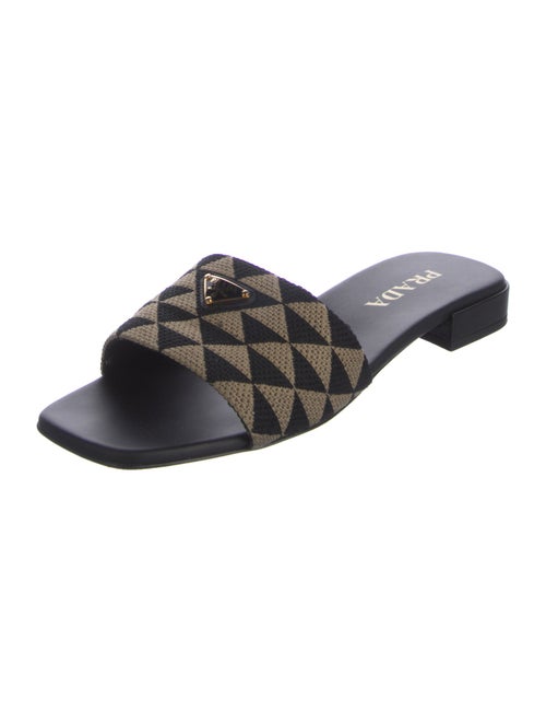 Prada Enameled Metal Triangle Printed Slides