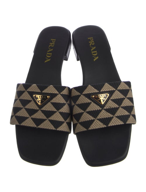 Prada Enameled Metal Triangle Printed Slides