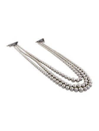 Prada Enamel Triangle Ball Bead Multi-Chain Brooch Necklace