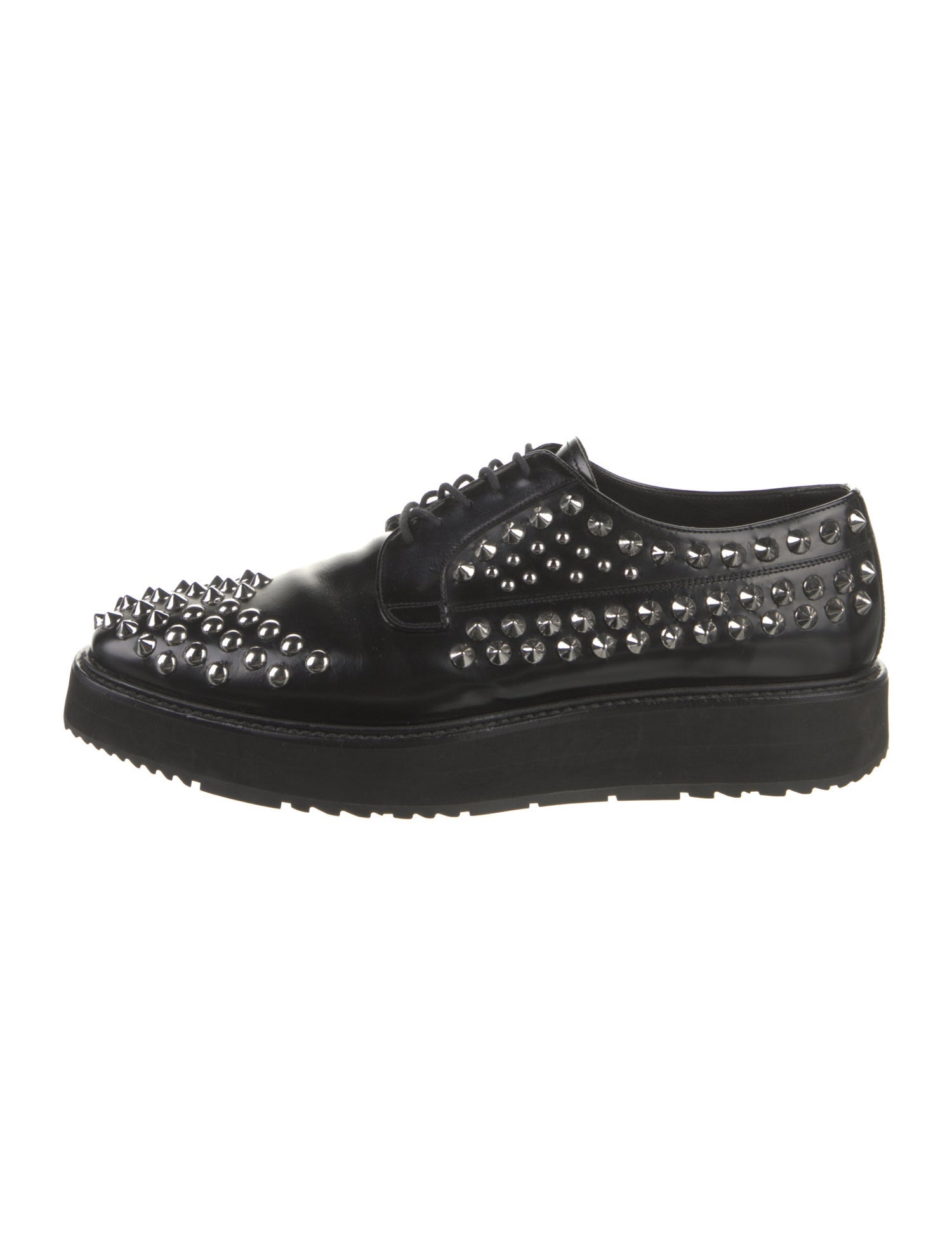 Prada Leather Studded Accents Derby Shoes