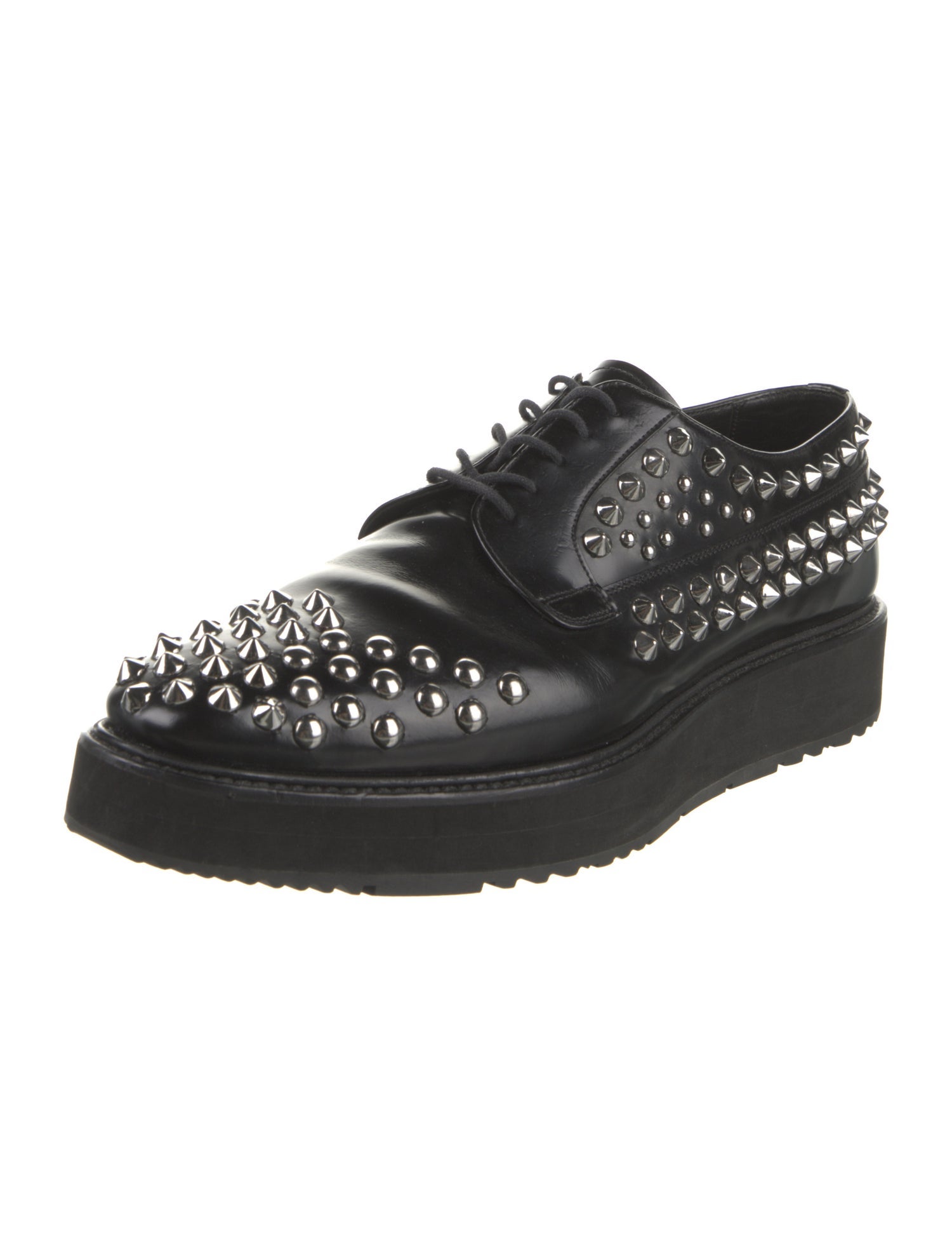 Prada Leather Studded Accents Derby Shoes