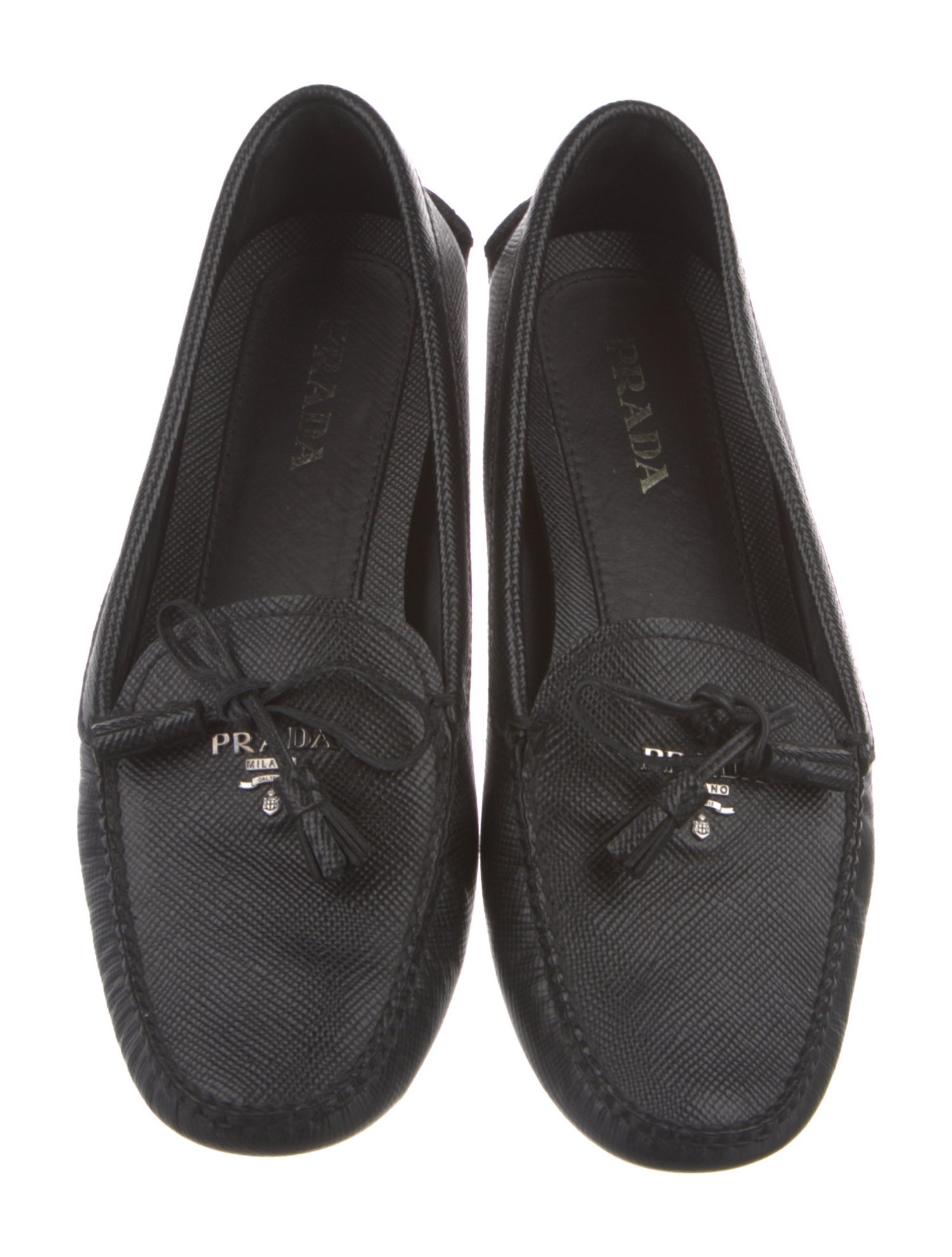 Prada Leather Bow Accents Loafers