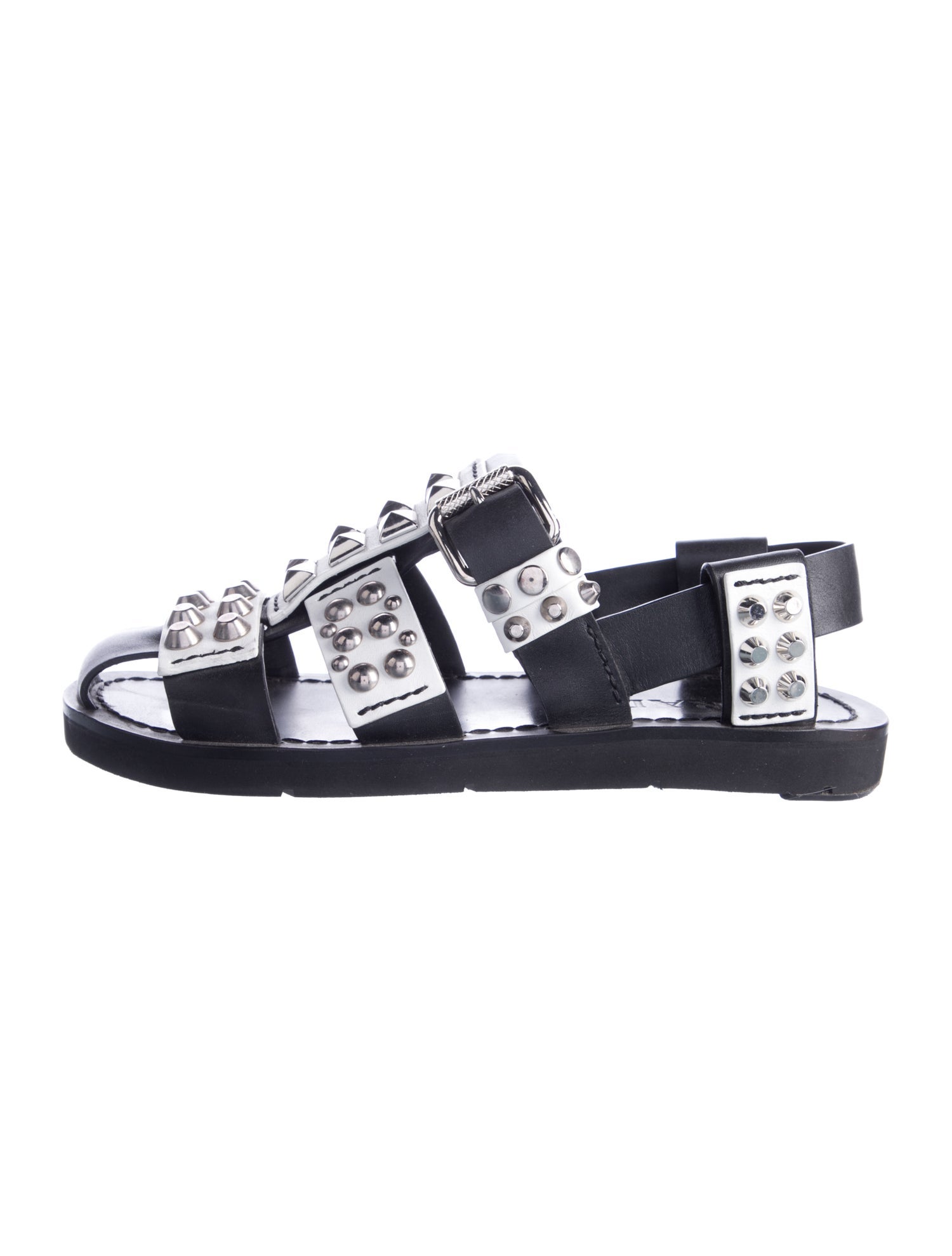 Prada Leather Studded Accents T-Strap Sandals