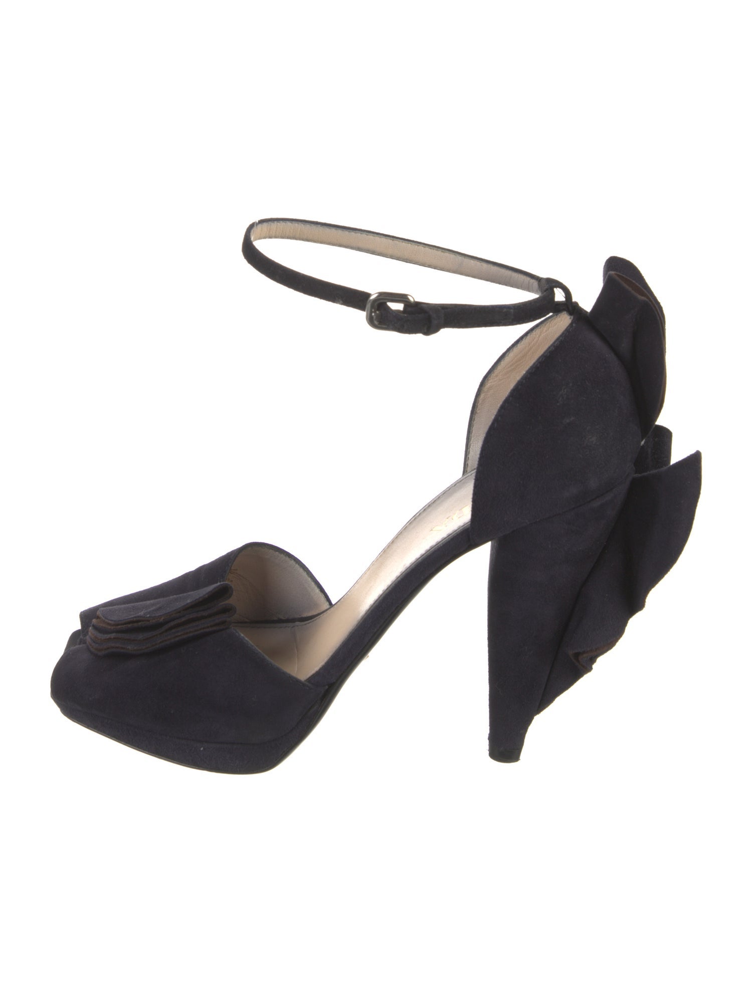 Prada Suede Ruffle Embellishment D'Orsay Pumps