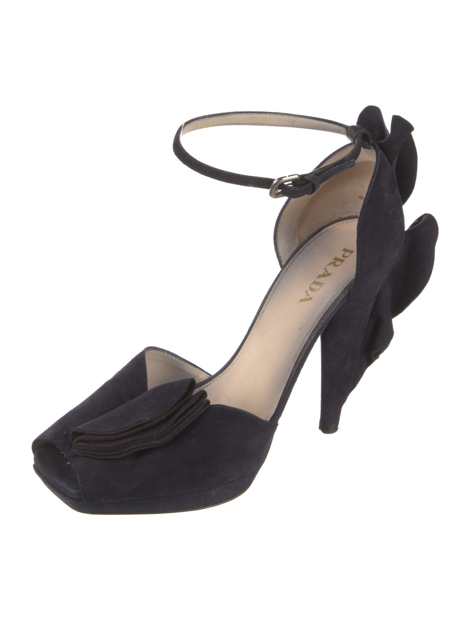 Prada Suede Ruffle Embellishment D'Orsay Pumps