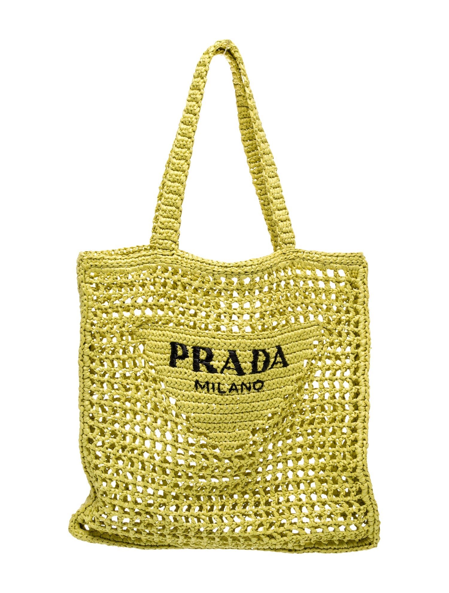 Prada Raffia Grass Yarm Raffia Effect Tote Bag