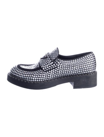 Prada Enameled Metal Triangle Sequins Loafers