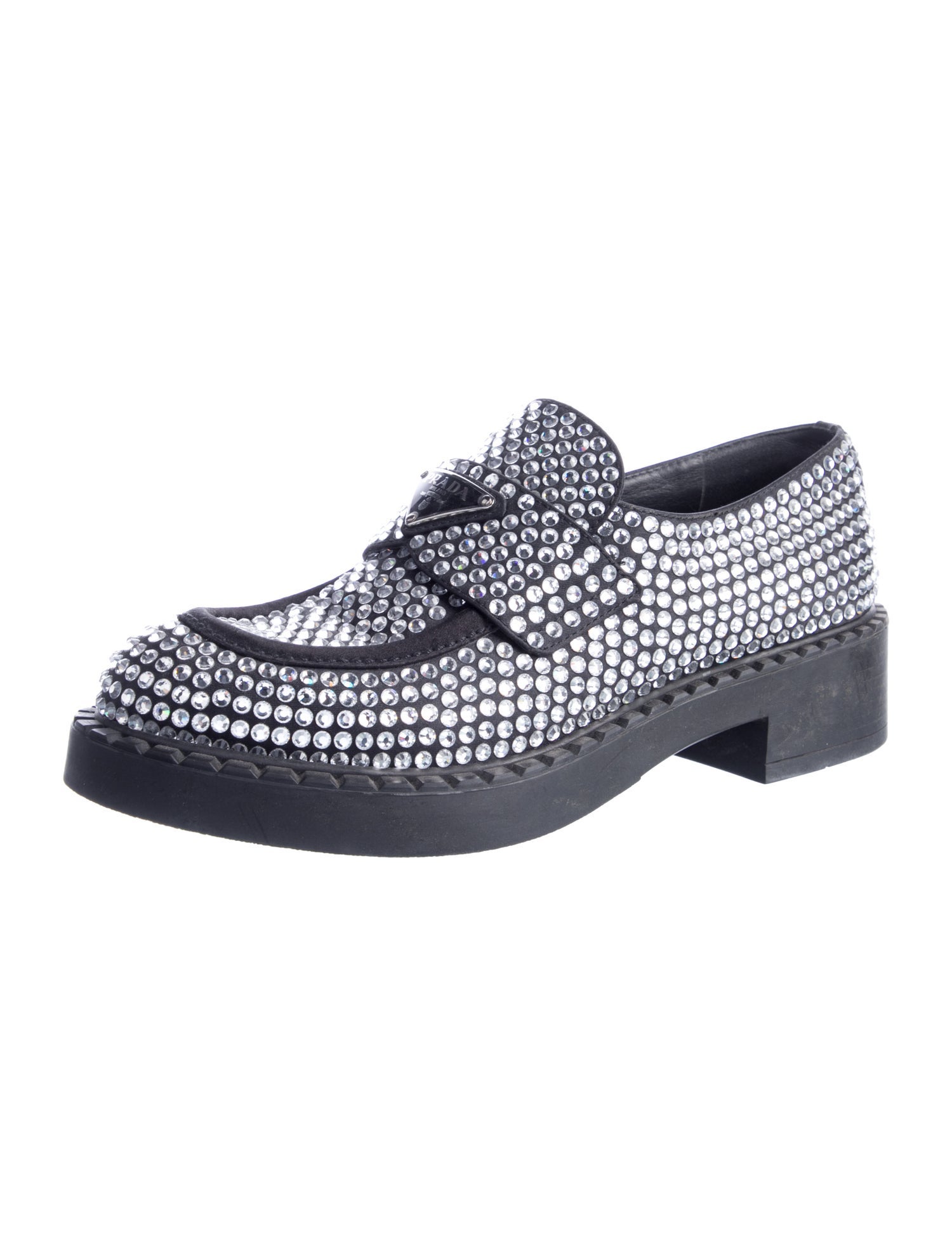 Prada Enameled Metal Triangle Sequins Loafers