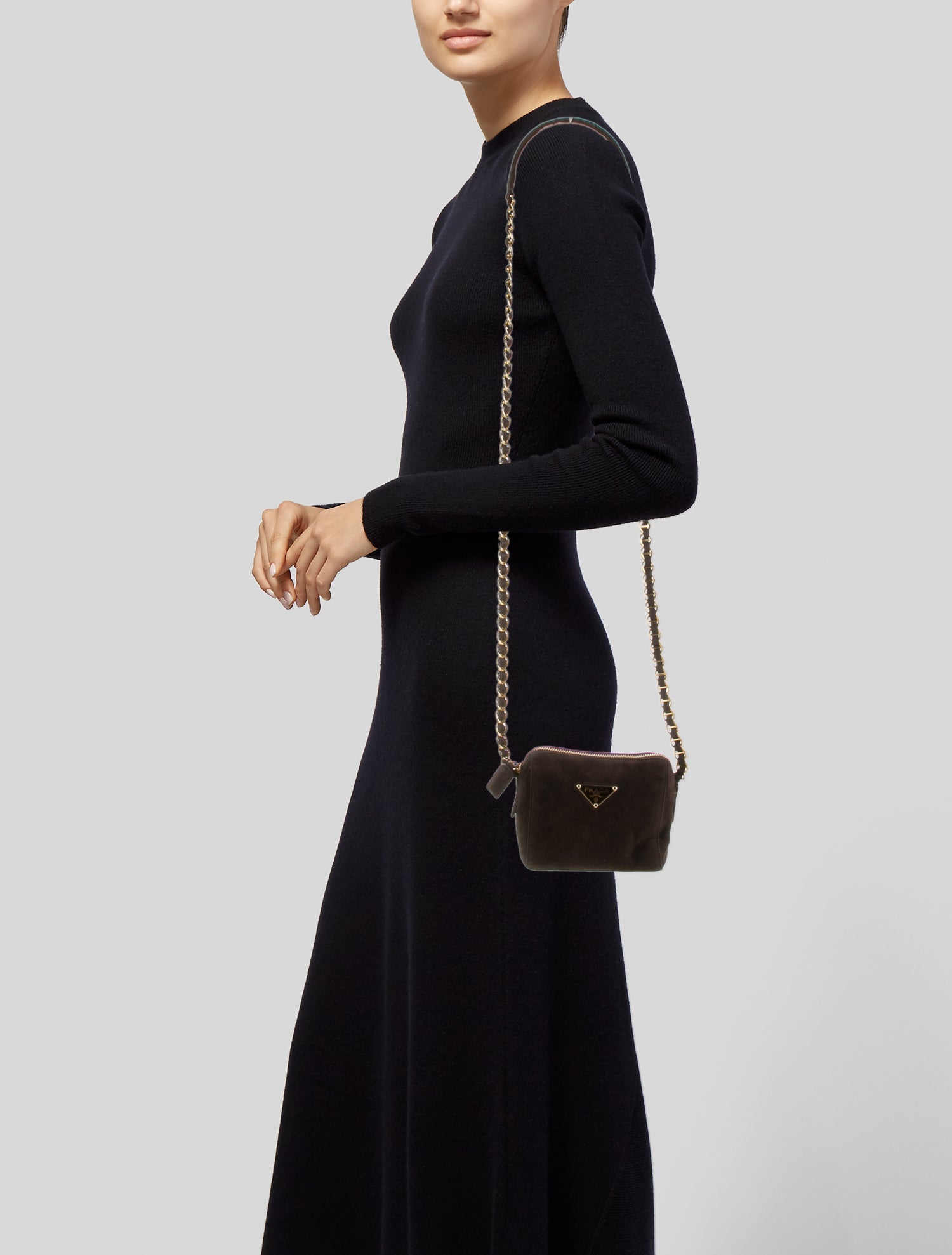 Prada Enameled Metal Triangle Shoulder Bag