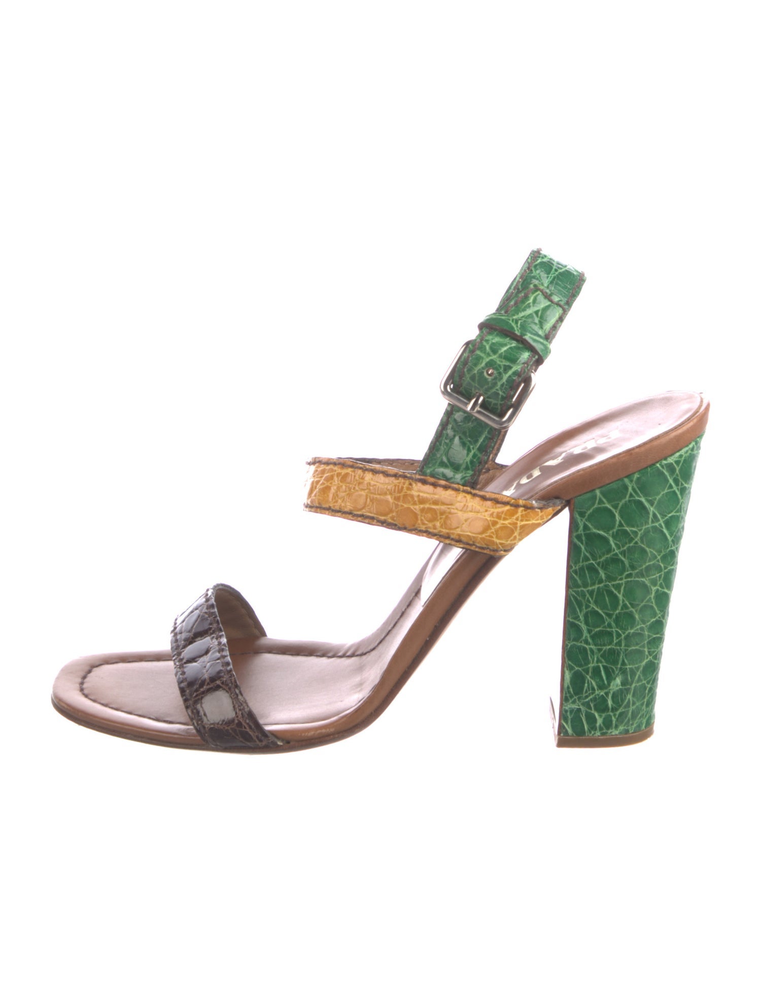 Prada Crocodile Animal Print Slingback Sandals