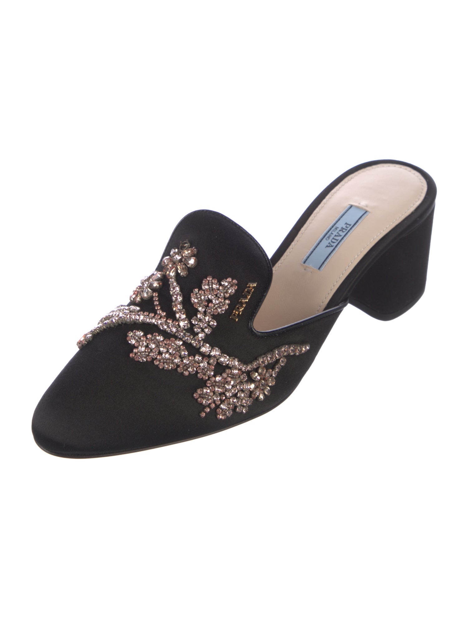 Prada Satin Crystal Embellishments Mules
