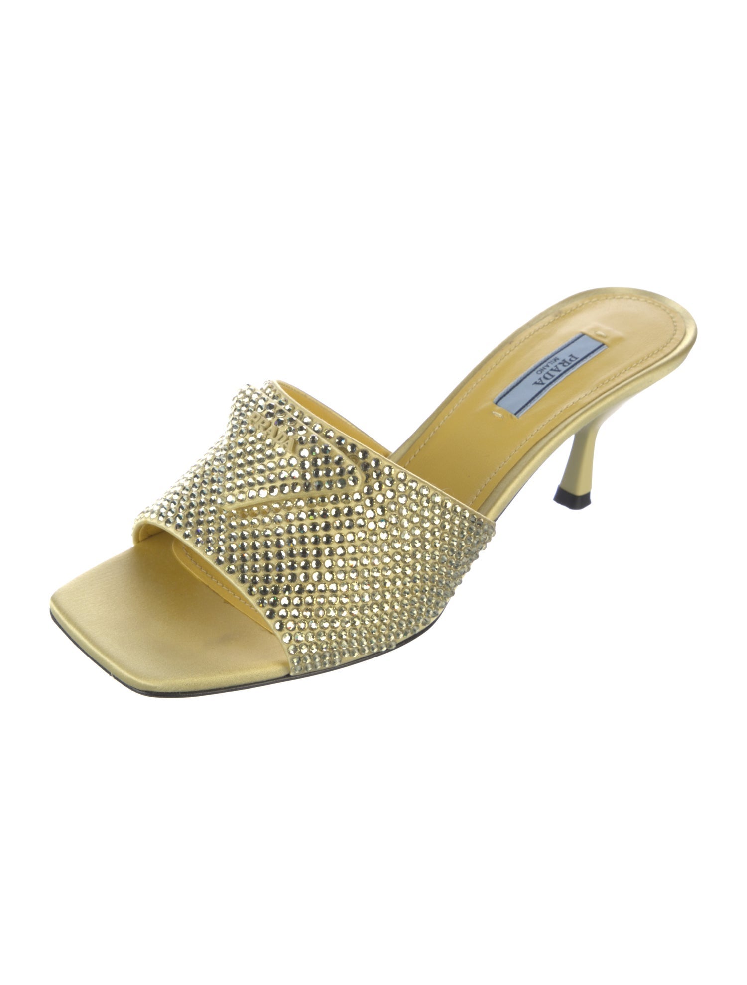 Prada Satin Crystal Embellishments Slides