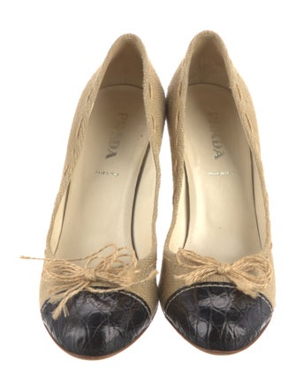 Prada Colorblock Pattern Bow Accents Pumps