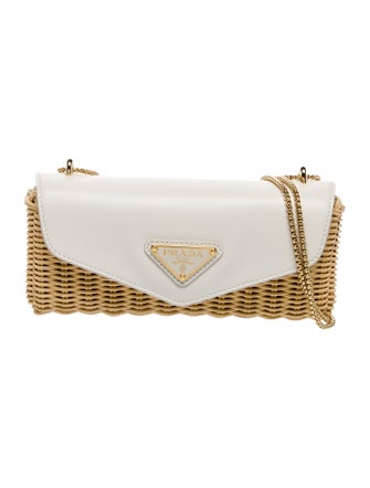 Prada Enameled Metal Triangle Midollino City Calfskin Mini Bag
