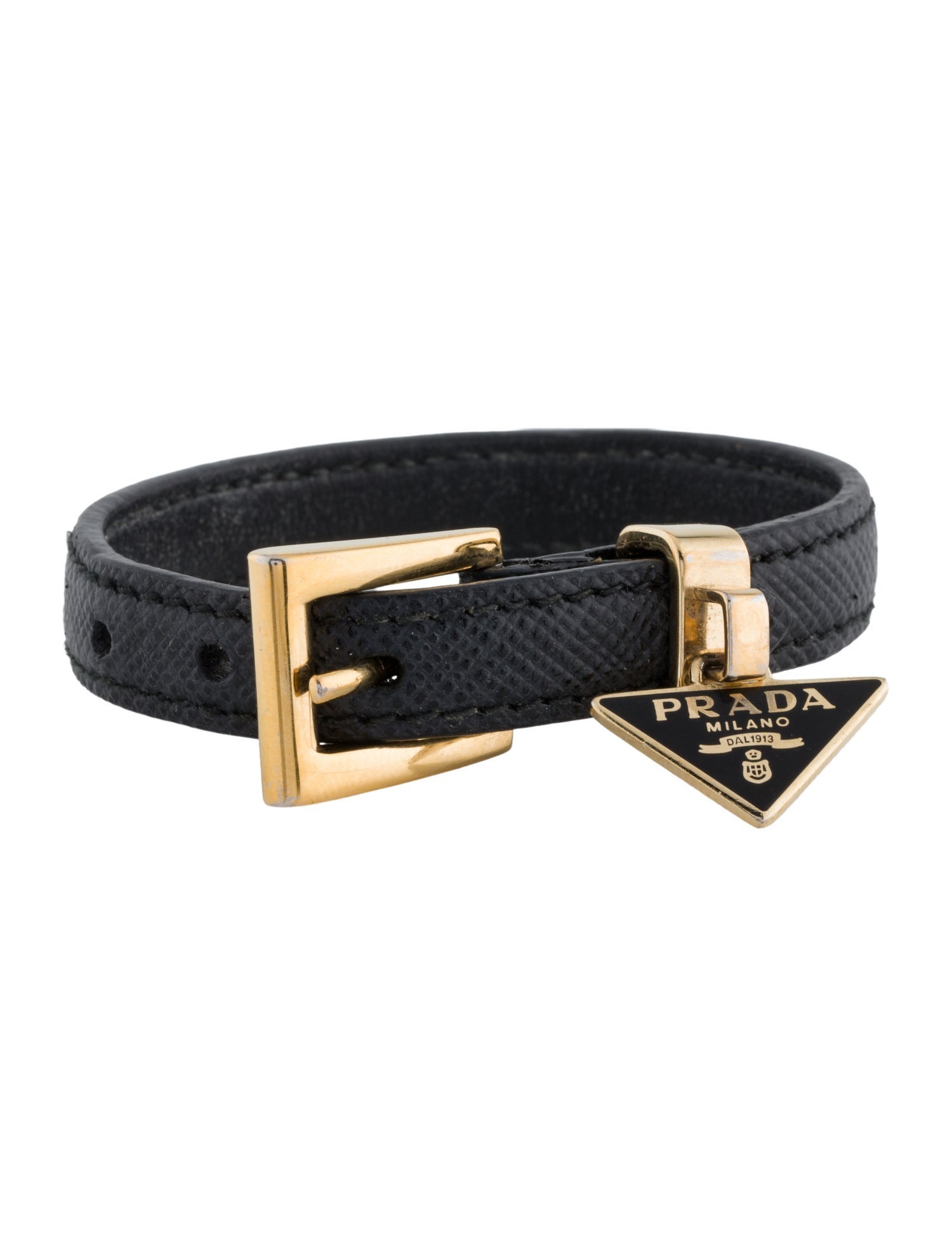 Prada Saffiano Leather & Enamel Logo Wrap Bracelet