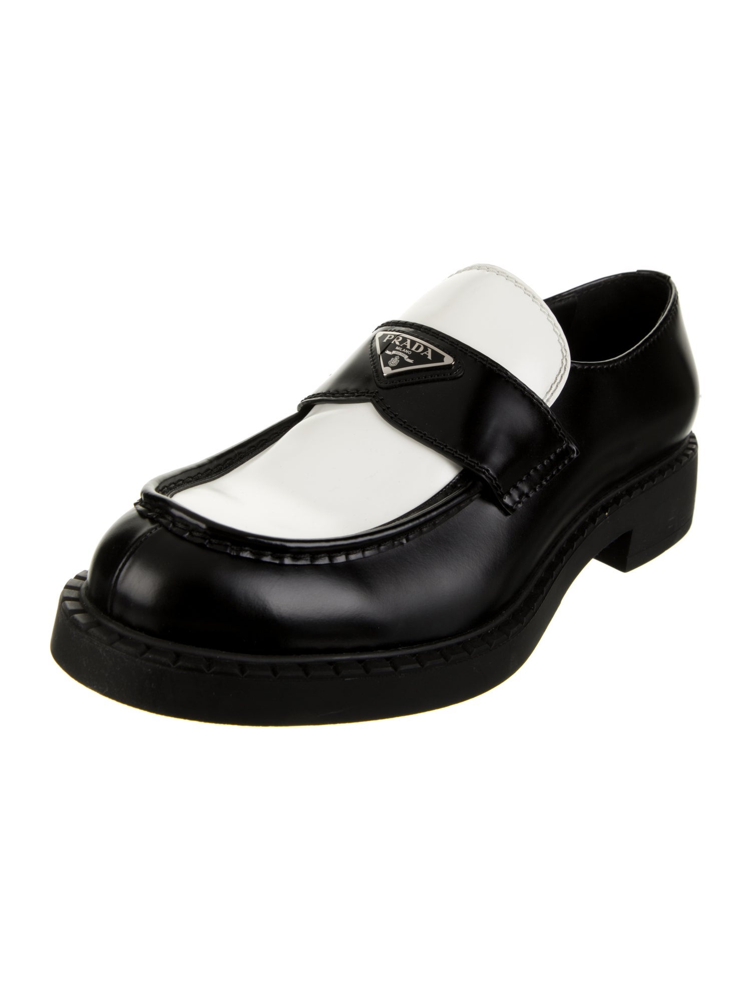 Prada Leather Colorblock Pattern Loafers