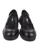 Prada Enameled Metal Triangle Leather Loafers