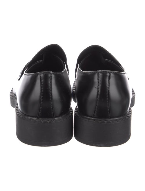 Prada Enameled Metal Triangle Leather Loafers