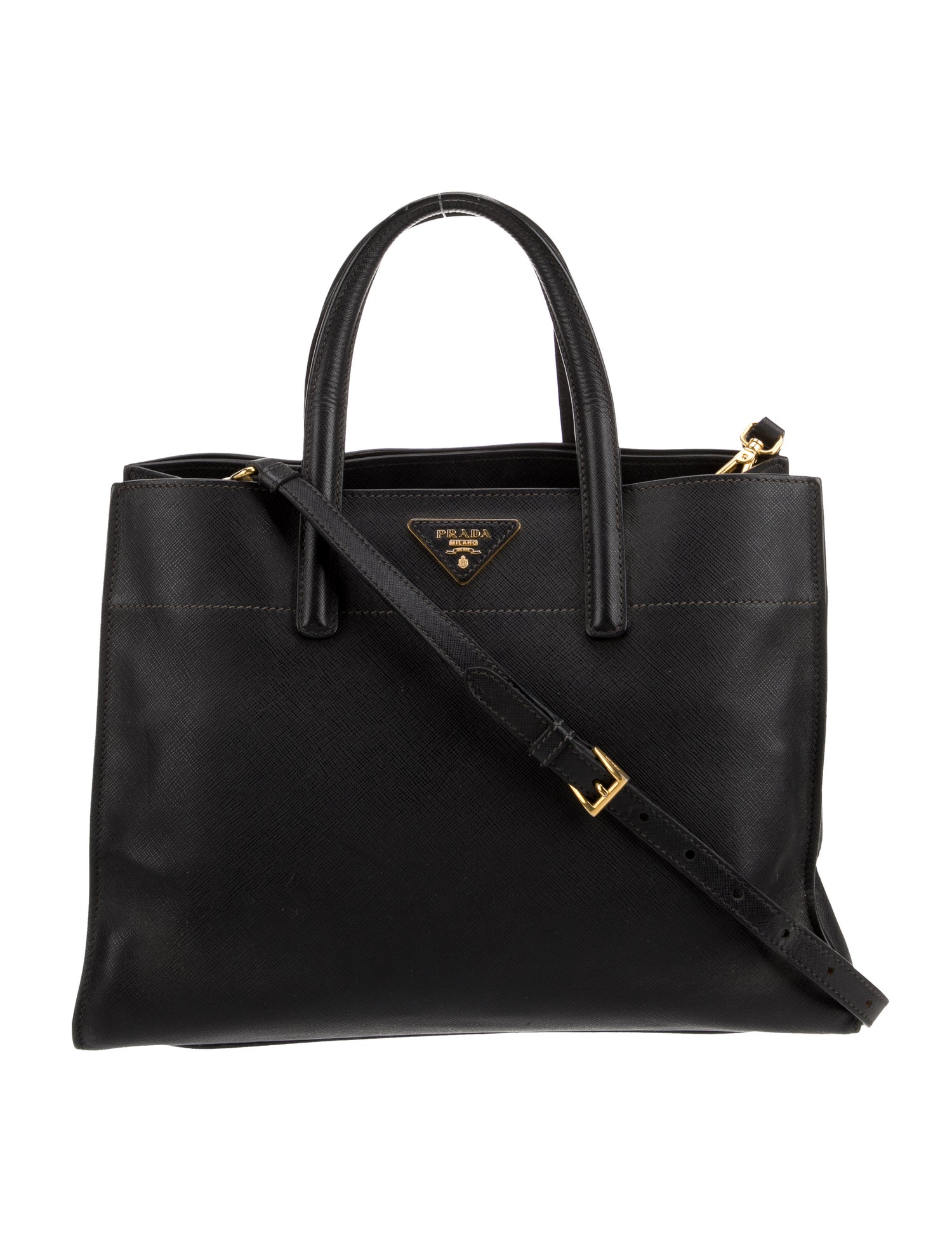 Prada Enameled Metal Triangle Top Handle Bag Large