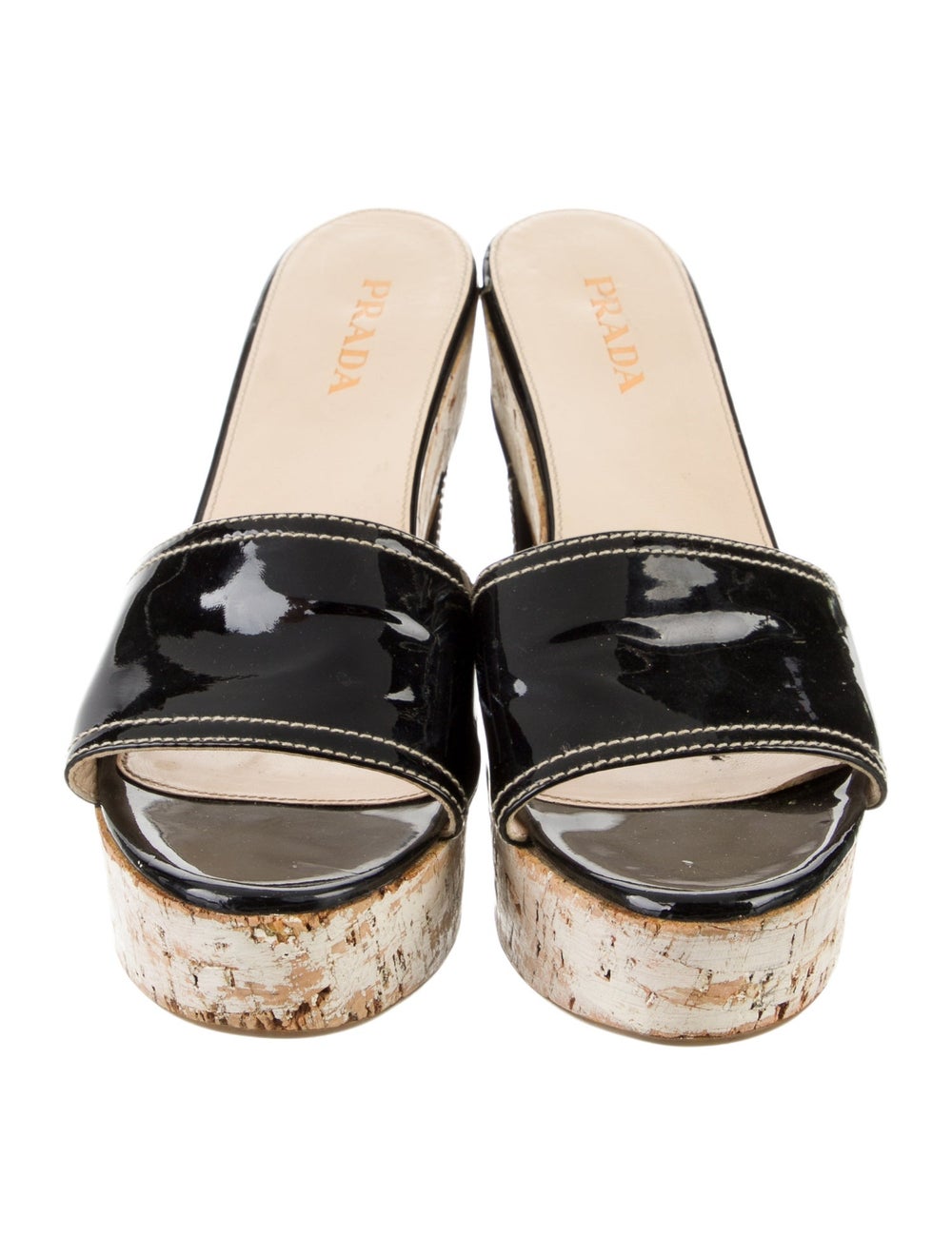 Prada Patent Leather Slides Black & Neutrals Plat… - image 3