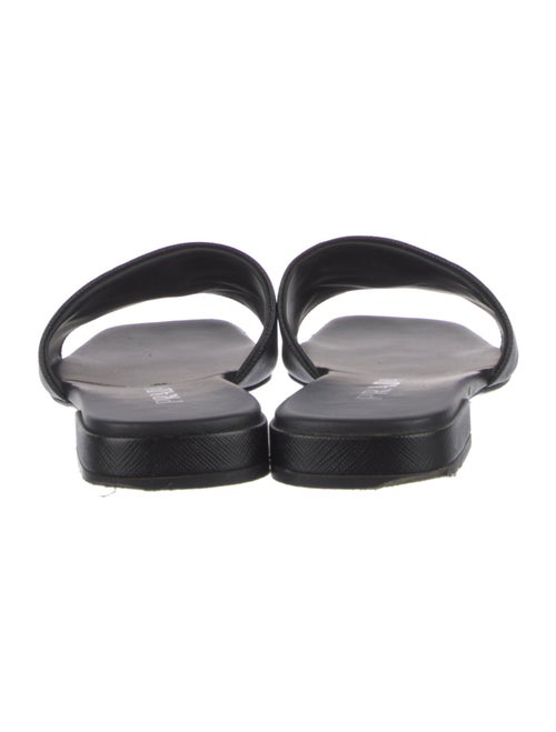 Prada Enameled Metal Triangle Leather Slides