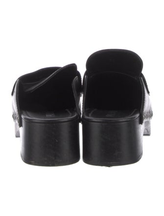 Prada Enameled Metal Triangle Leather Mules