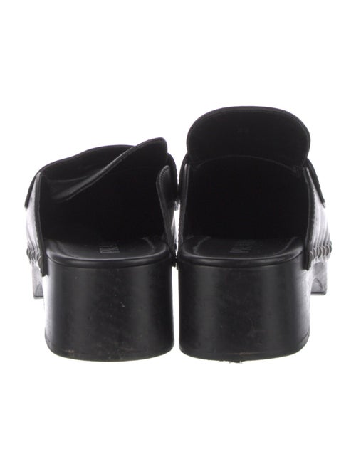 Prada Enameled Metal Triangle Leather Mules