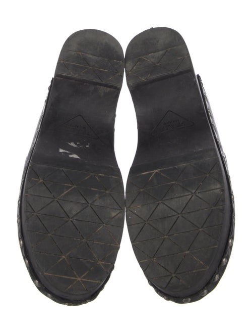 Prada Enameled Metal Triangle Leather Mules