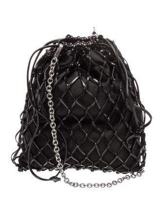 Prada Satin Leather Trimmed Raso Net Drawstring Bag Small
