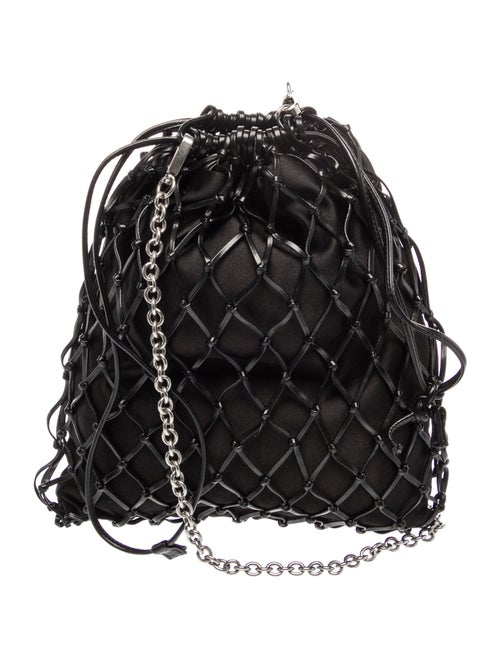 Prada Satin Leather Trimmed Raso Net Drawstring Bag Small
