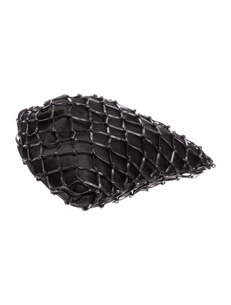 Prada Satin Leather Trimmed Raso Net Drawstring Bag Small