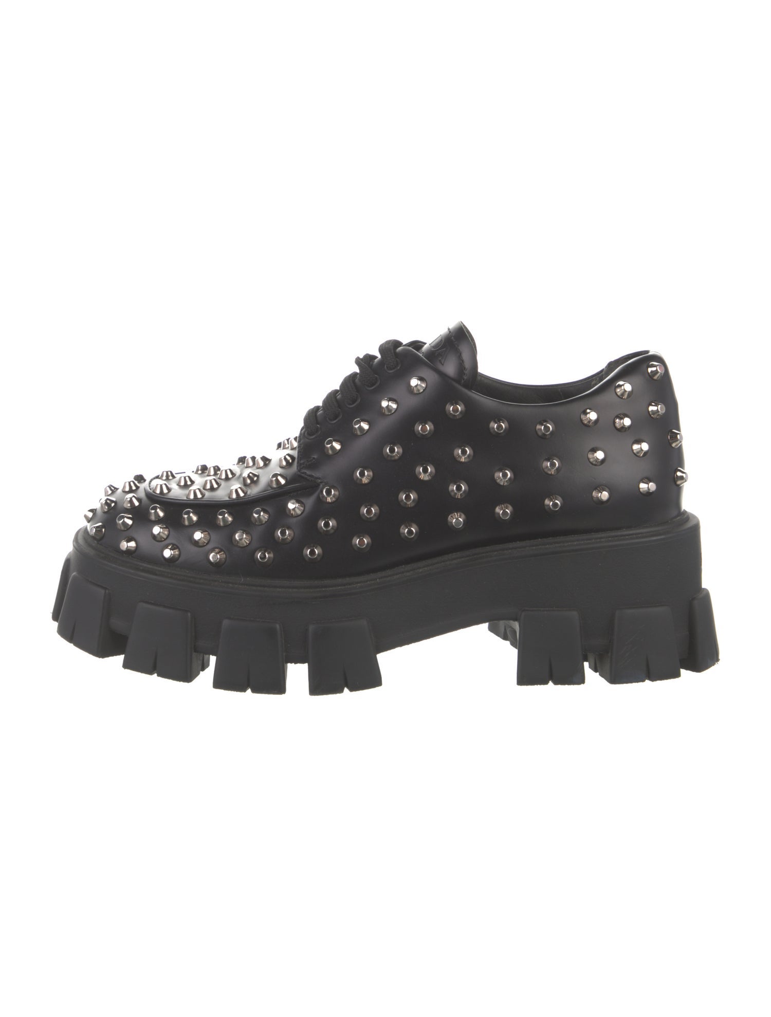 Prada Leather Studded Accents Loafer Sneakers